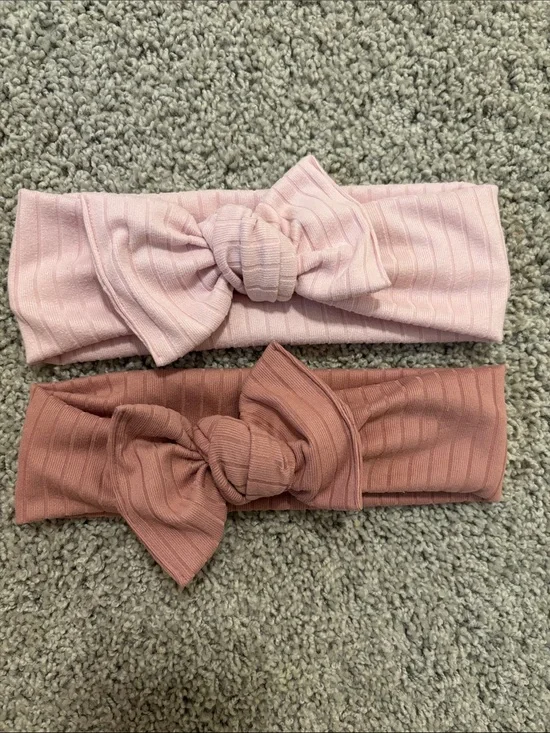 Bow Babes Kids Ribbed Bow Headband Set - Light Pink & Dusty Rose