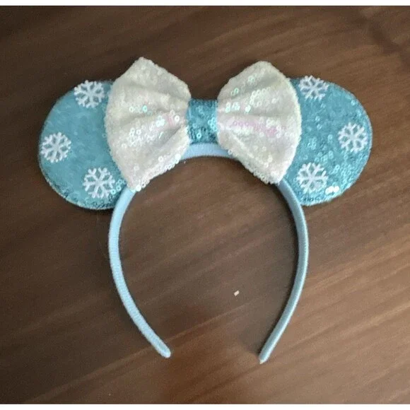 Girls Elsa Frozen Blue/White Sequin Padded Headband w/ Bow Snowflake, One Size