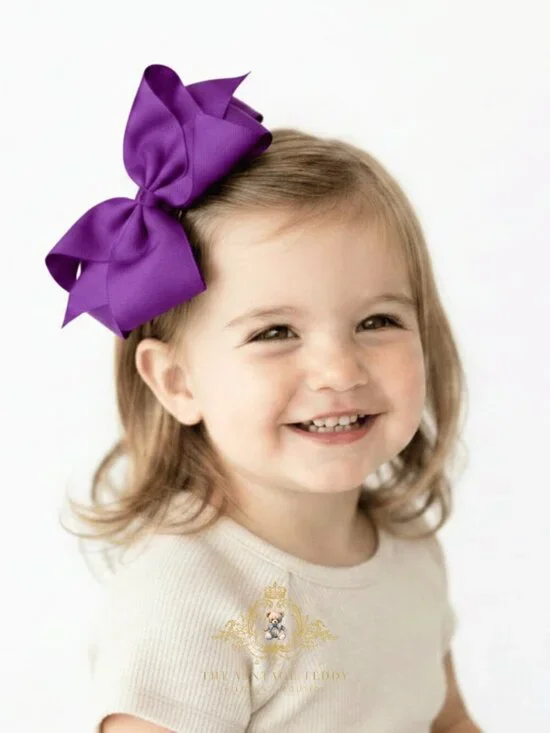 Pretty Girls Hair Bows Grosgrain Ribbon Clips Hair Accessories Violet 6 Inch