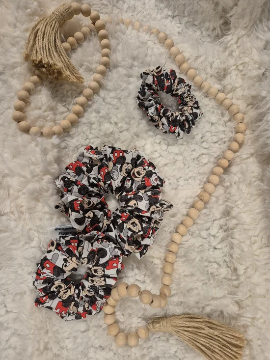 Girl Scunchies Mickey Mouse Print Kids Scrunchie Set - Red, Black & White