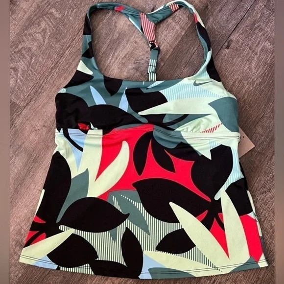 NIKE Colorful Leaf Print Tankini Top Swim New with Tags