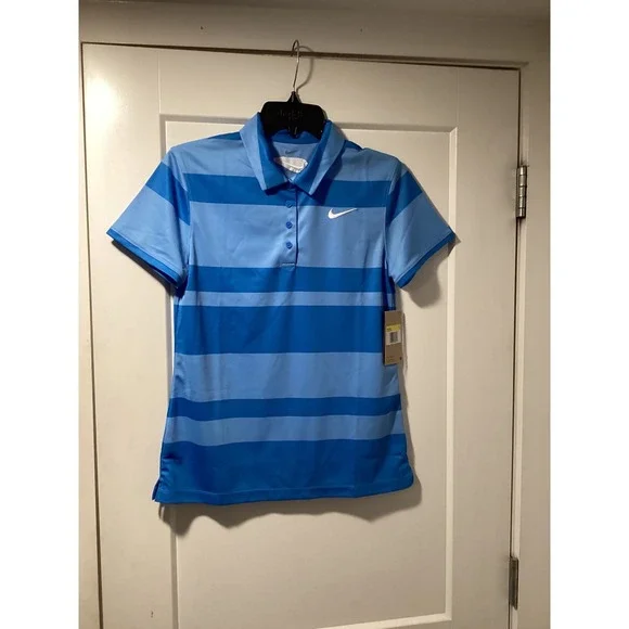 Nike Golf Womens Dri-FIT Blue Striped Polo Shirt FD6706-435 Size Small NWT