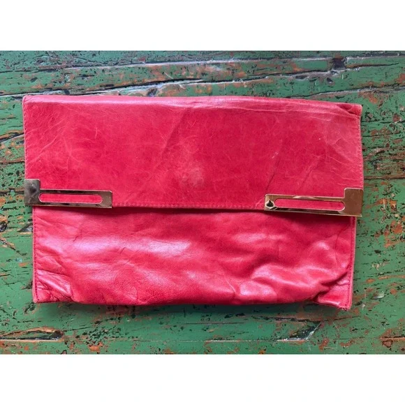 Teek Orr Vintage Genuine Leather Purse Red Clutch Handbag‎