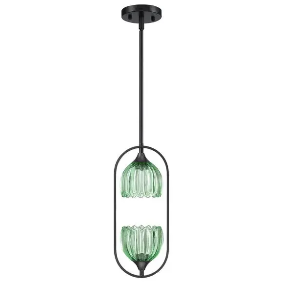 2 Light Tulip Green Glass Hanging Indoor Kitchen Island Pendant Ceiling Light