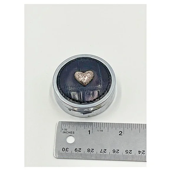 Brighton Vintage Pill Box Black Faux Leather Heart Design‎