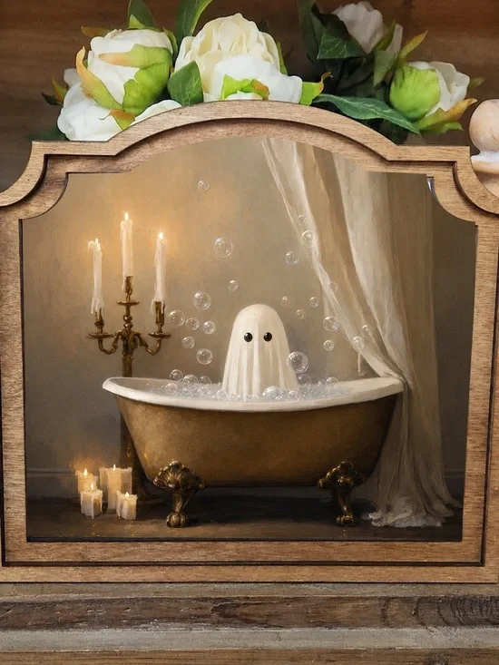 White Ghost Bath Art Print - Home Bath Wall Decor