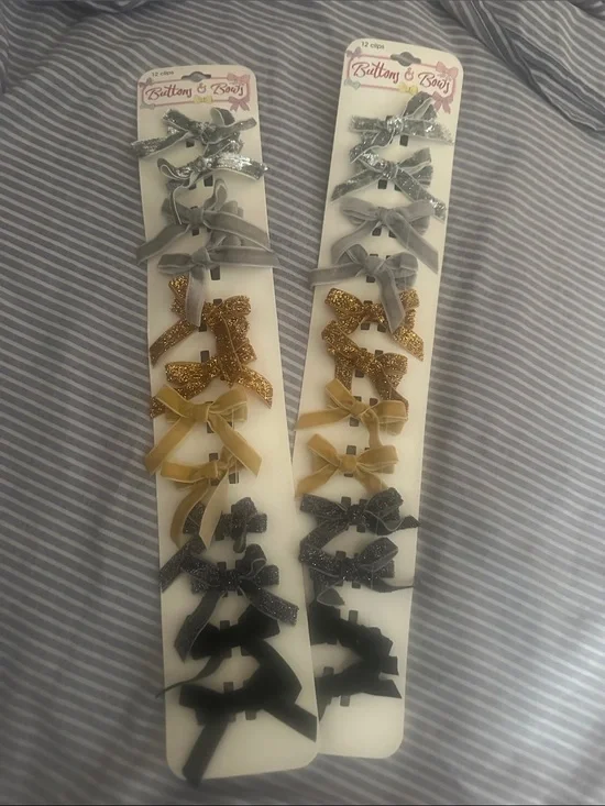 Set of Decorative Hair Bows – Silver, Gray, Gold, Black