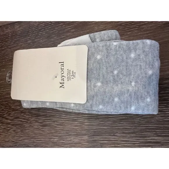 NWT Mayoral grey polka dot tights slipper‎ foot detail