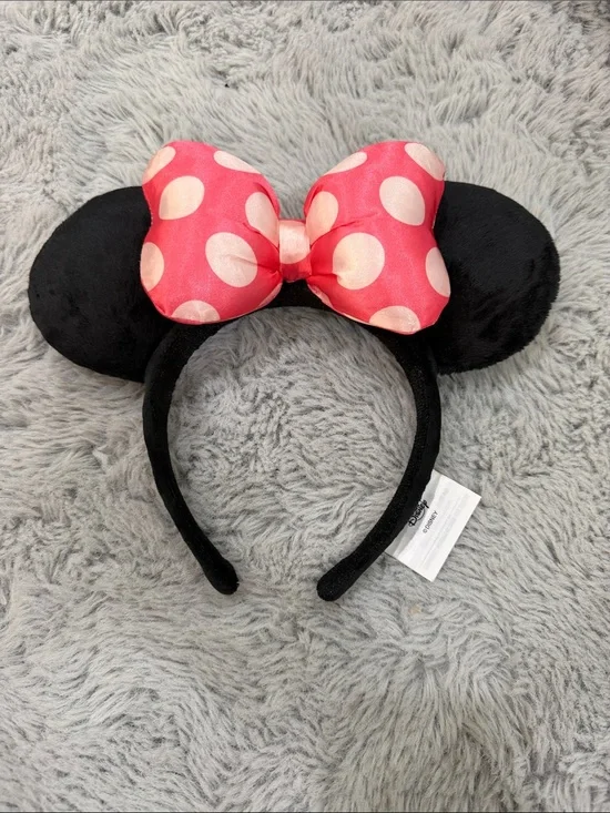 Disney Minnie Mouse Black Ears Headband with Pink Polka Dot Bow