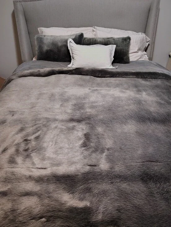 Luxury Faux Fur Bedspread in Charcoal Gray -  BRAND-Restorational Hardware.