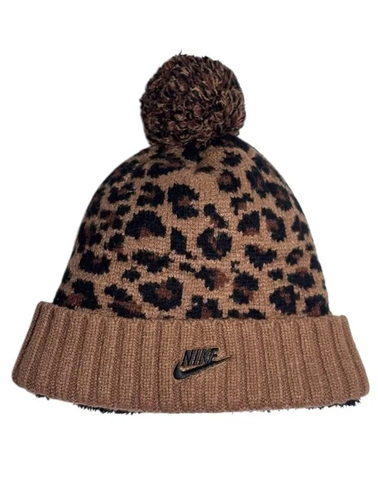 Nike Brown Leopard-Print Pom Beanie