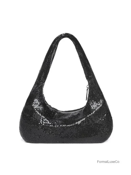 Sequin Bling Metal Mesh Evening Hobo Clutch, Lightweight Formal Party Bag