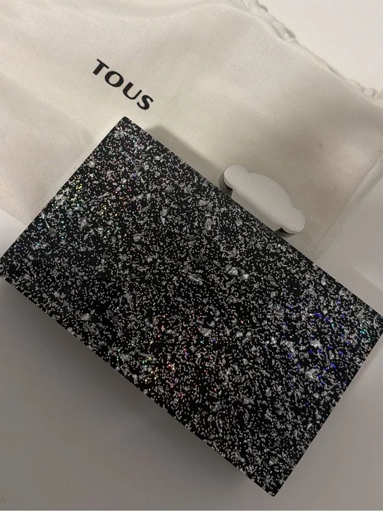 Tous Black Glitter Clutch with Silver Sparkle