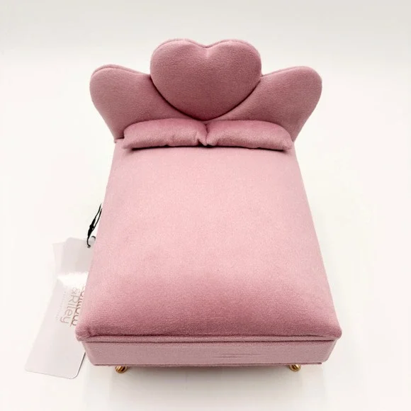 Willow & Riley Pink Velvet Heart Bed Jewelry Box Miniature Furniture Gold Legs