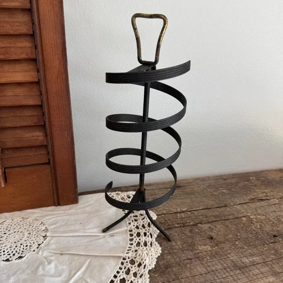 Vintage Revolving Metal Earring Rack Spiral Jewelry Display Stand Black Brass