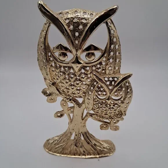 Vintage Owl Earrings Holder 1970s Torino Gold Tone