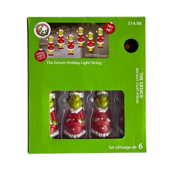 Gemmy Dr Seuss THE GRINCH‎ 65th Anniversary Christmas LED 6 Light String Set NEW