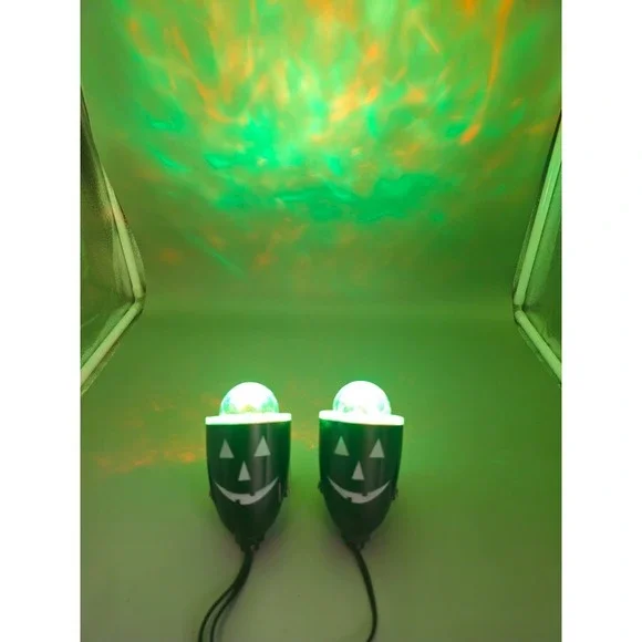Halloween LED Show Green w/ Orange Spotlight Glow Indoor/Outdoor 1 Plug 2 Light