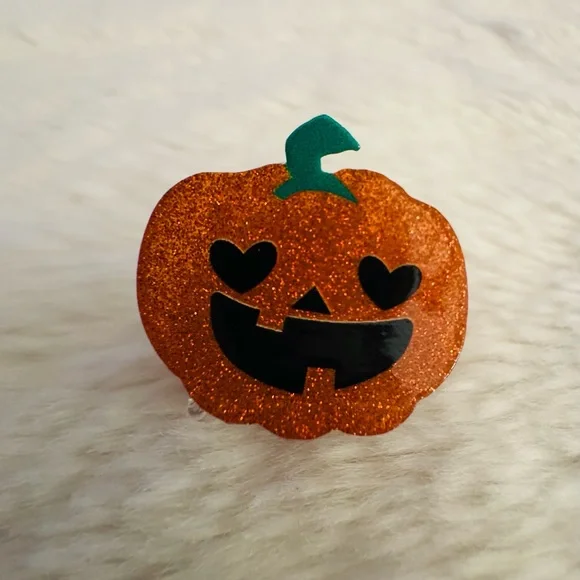 Mini Hair Claw Clip, Glittery Pumpkin