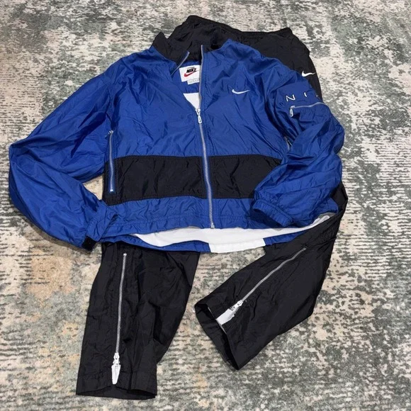 vintage Y2K white tag Nike Color Block Track Suit Womens L12-14 Royal Blue EUC