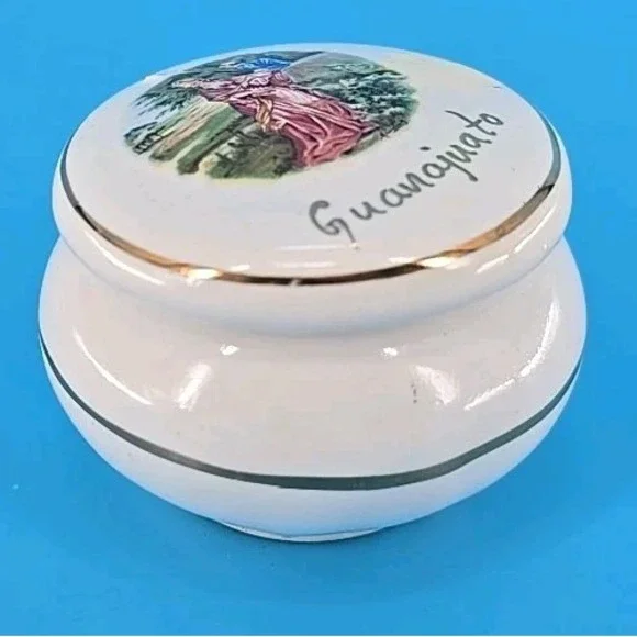 Vintage Limoges Porcelain Trinket/Jewelry Box with‎ Lid Round Guanajuato Signed