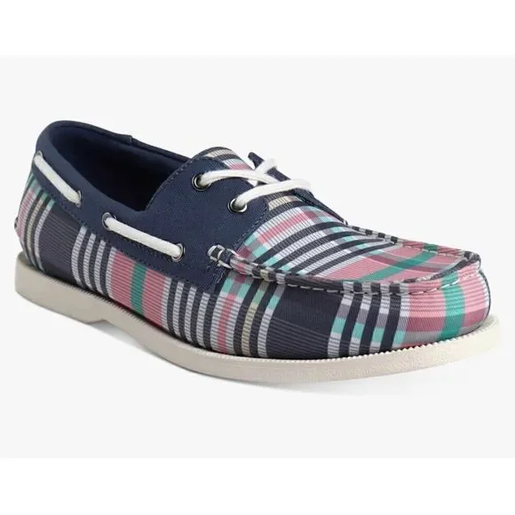 Clubroom Mens Blue Plaid Padded Elliot Round Toe Lace-Up Boat Shoes
