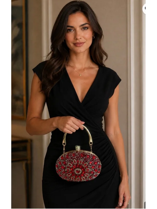 Women's Ramla Red & Gold Embellished Clutch One Size