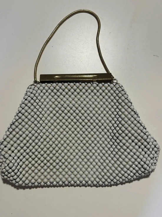 Whiting & Davis White Metal Mesh Evening Clutch with Gold Frame