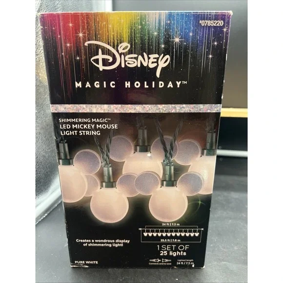 Disney Shimmering Magic Light String, Pure White, 25 ct & 24 ft Lighted Led