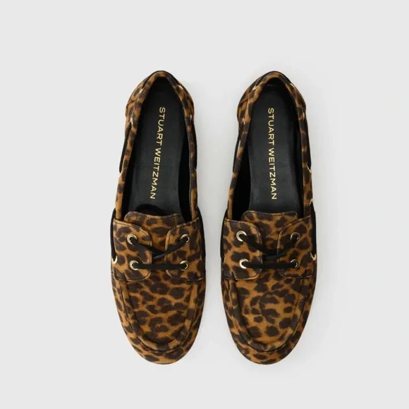STUART WEITZMAN TINSLEY LEOPARD BOAT SHOES -‎ BROWN/BLACK Size 6.5