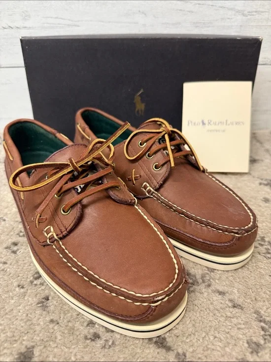 NWT Polo by Ralph Lauren Tan/Brown Leather Boat Shoes