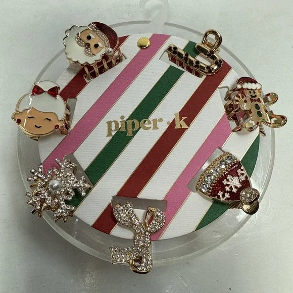 Piper K Christmas Hair‎ Clips 7 Unique Clips Sparkles Pearly Beads Big Or Little