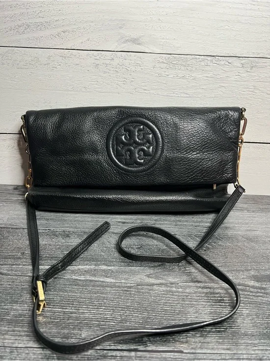 Tory Burch Black Leather Fold-Over Crossbody