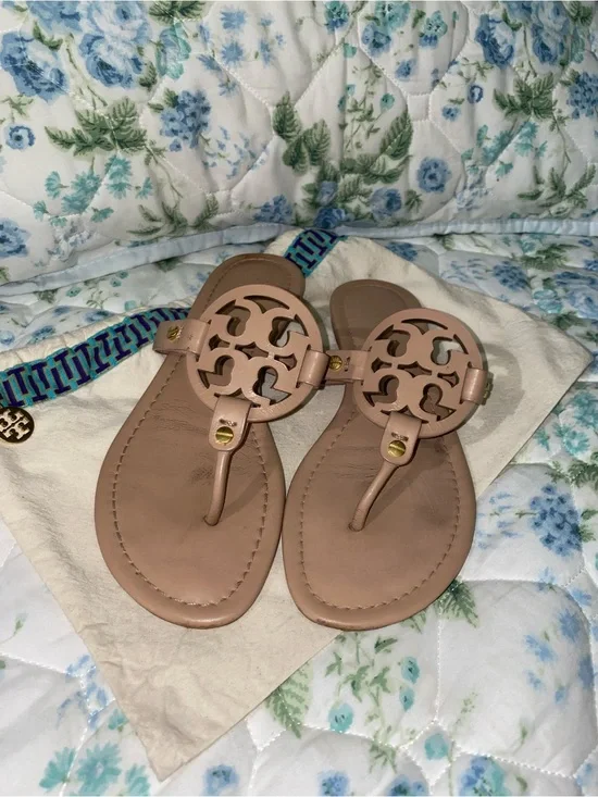 Tory Burch Tan Logo Thong Sandals