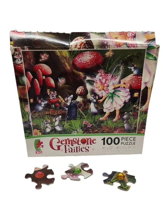 Ceaco Gemstone Fairies 100 Piece Puzzle Evening Fairies Jeweled Complete Vintage