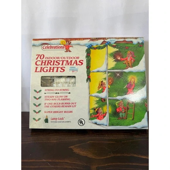 VTG Celebrations 70 Christmas Lights Clear Indoor Outdoor String Flashing 22ft