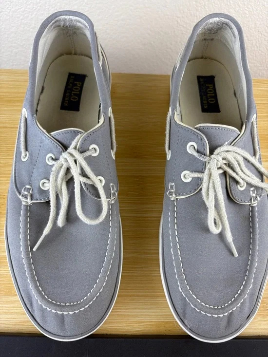 Polo Ralph Lauren Sander Grey Canvas Boat Shoes Men's Size 10 Preppy Casual