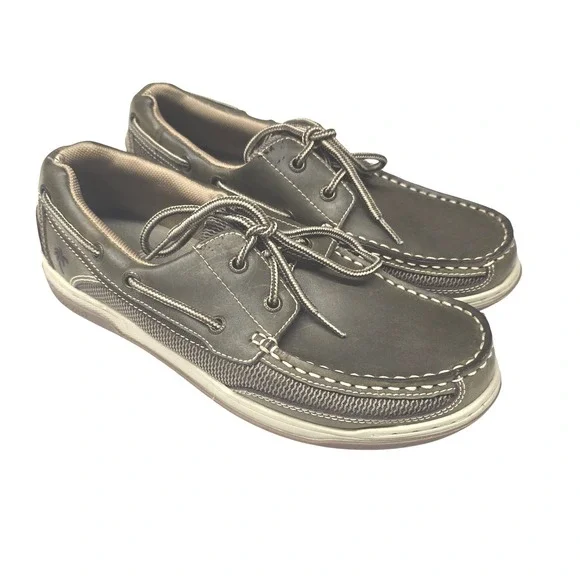 Margaritaville Mens Boat Shoes Size 9 Olive Green Leather Textile Loafers Deck