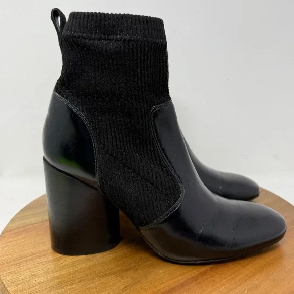 Tory Burch Rowan Black Leather Sock Booties Block Heel Ankle Boots Womens‎ 7.5M