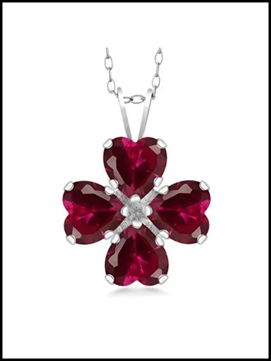 3.84 Cttw Heart Created Ruby Pendant Necklace Sterling Silver