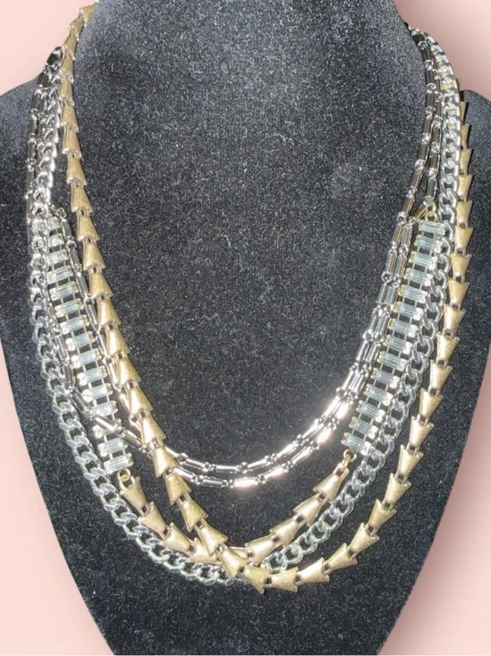 Stella & Dot Multi-Strand Necklace | Mixed Metal Crystal Chain Necklace
