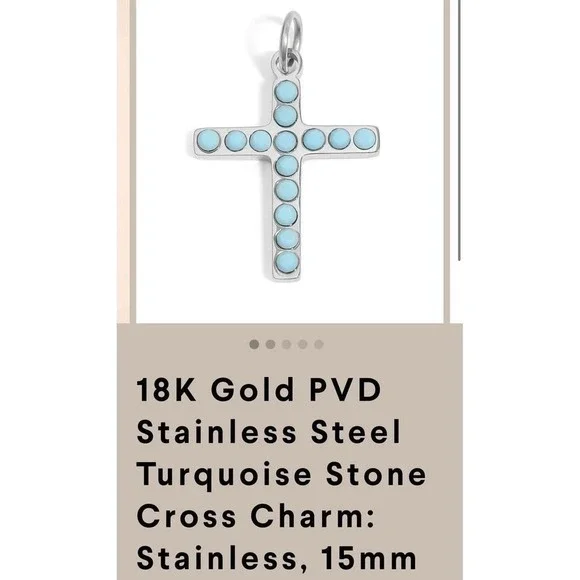 Turquoise‎ Stone Cross Charm Silver-tone PVD Stainless Steel Religious Pendant