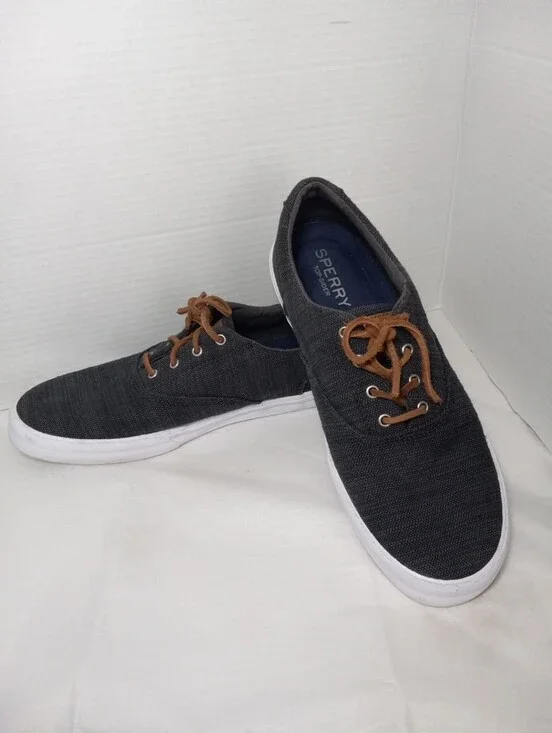 Sperry Men’s Dark Blue Casual Canvas Sneakers with Brown Laces