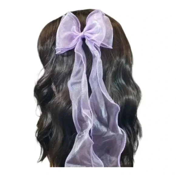 Lavender- Clip In Hair Bows with Long Braidable trails Girls Hair Accessories