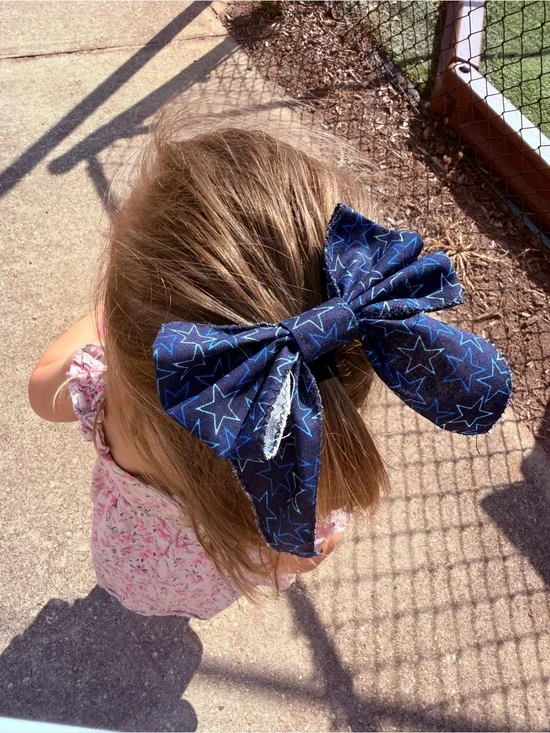 Navy Star Print Bow Hair Clip for Kids