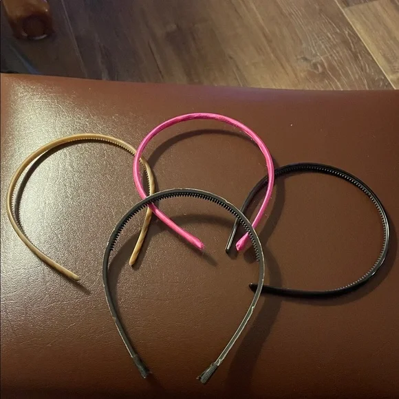 Set of Four Headbands in Pink, Black, and Tan