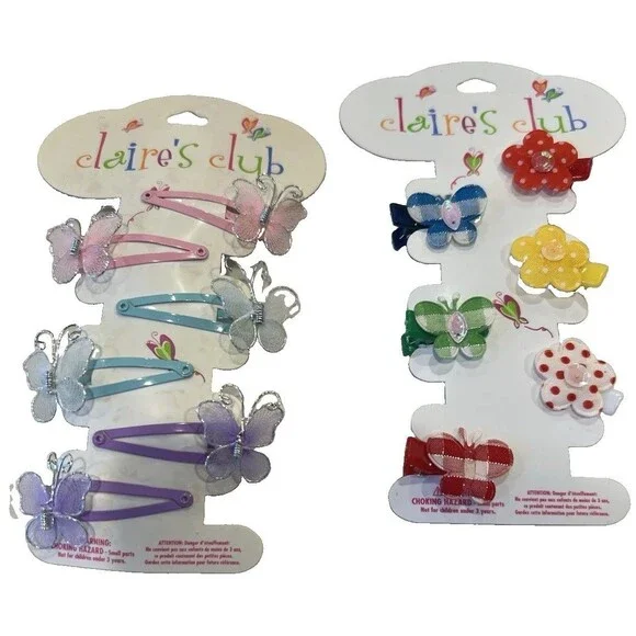 Claire's Club Girls Hair Clip Set Butterfly Flower Bow Multicolor Polka Dot