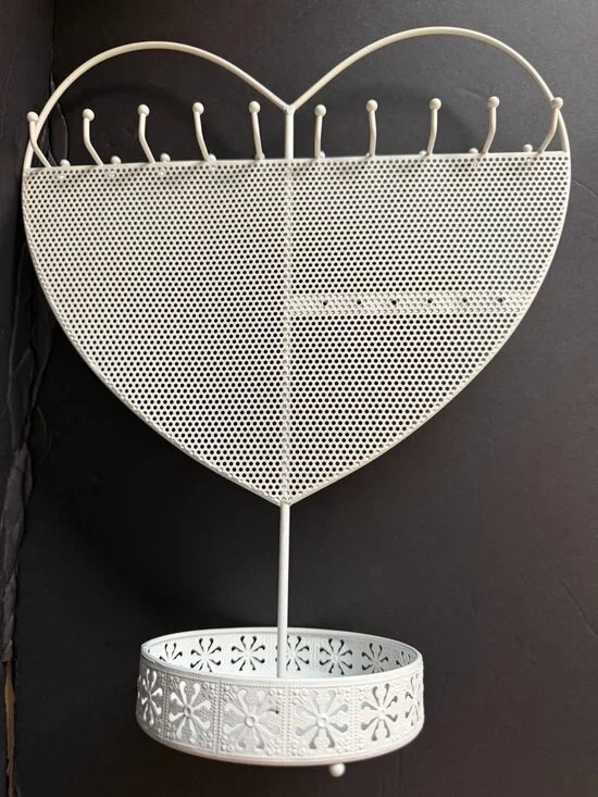 Heart Shaped Earring Necklace Ring Jewelry Stand Holder Organizer White 13”