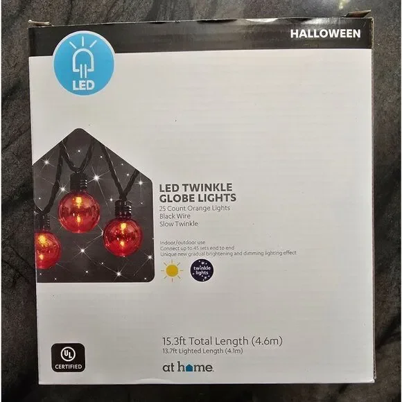 Halloween LED Twinkle Globe String Lights 25pc, New