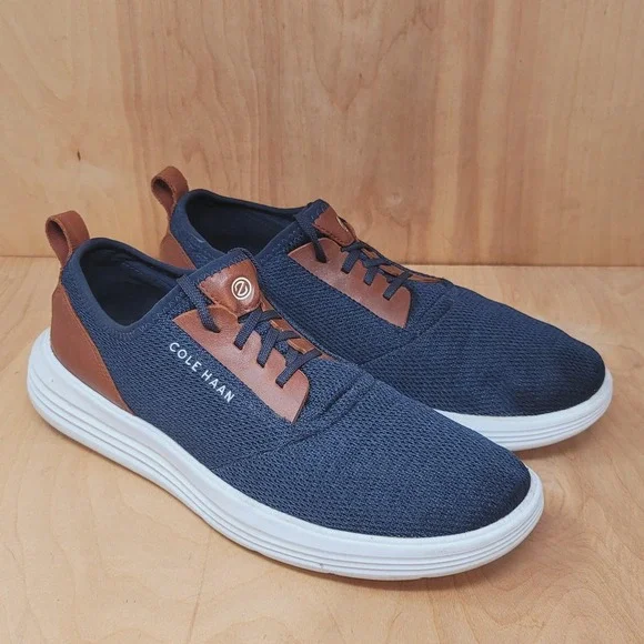 Cole Haan Shoes Mens Size 12 Navy Blue Brown Grand Motion Knit Lace Up Sneakers
